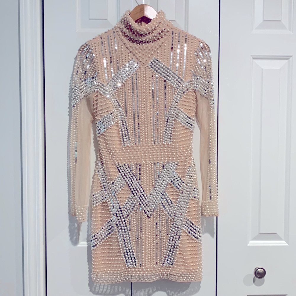 Starlet Beaded Long Sleeve Mini Dress